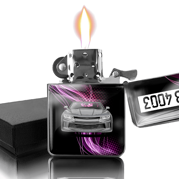 Camaro Cabriolet Benzin Feuerzeug personalisiert mit Auto u. Kennzeichen!
