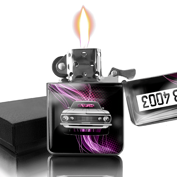 Camaro SS Cabriolet Benzin Feuerzeug personalisiert mit Auto u. Kennzeichen!