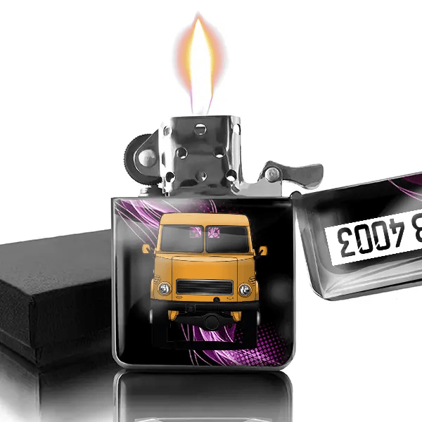 Unimog Baureihe 401 Froschauge Benzin Feuerzeug personalisiert mit LKW u. Kennzeichen!