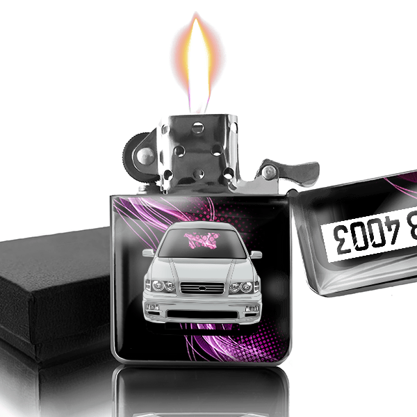 Joice Benzin Feuerzeug personalisiert mit Auto u. Kennzeichen!