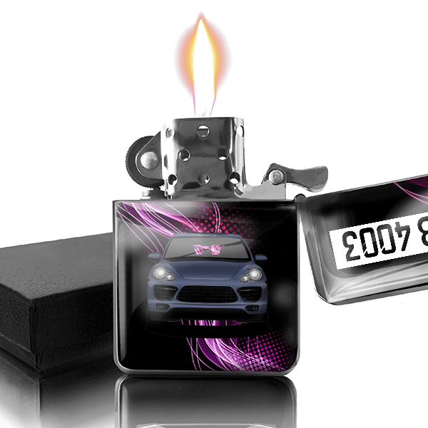 Cayenne Benzin Feuerzeug personalisiert mit Auto u. Kennzeichen!
