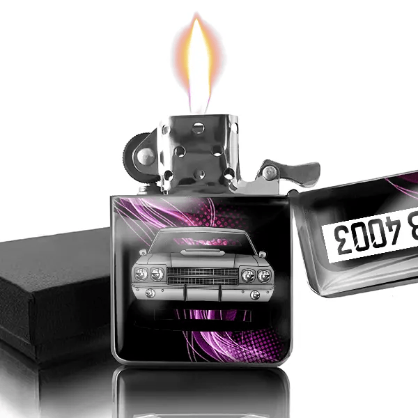 El Camino Benzin Feuerzeug personalisiert mit Auto u. Kennzeichen!