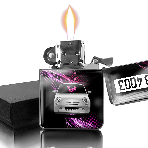 500e Benzin Feuerzeug personalisiert mit Auto u. Kennzeichen!