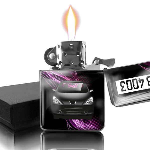 307 Benzin Feuerzeug personalisiert mit Auto u. Kennzeichen!