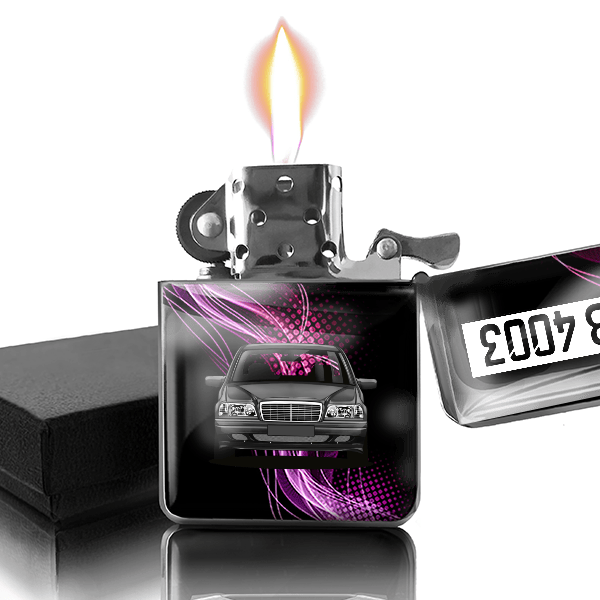C-Klasse Estate Benzin Feuerzeug personalisiert mit Auto u. Kennzeichen!