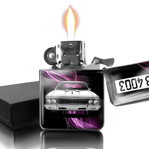 Chevelle Coupe Benzin Feuerzeug personalisiert mit Auto u. Kennzeichen!