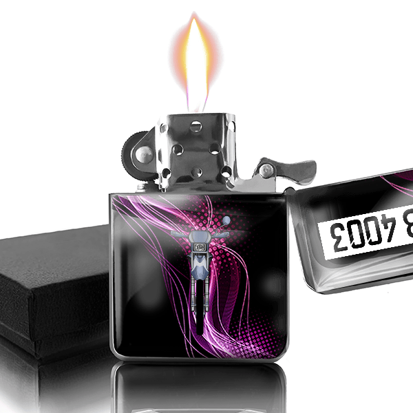 DT125 Benzin Feuerzeug personalisiert mit Motorrad u. Kennzeichen!