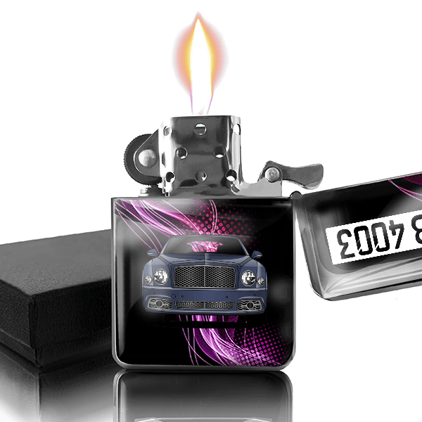 Mulsanne Benzin Feuerzeug personalisiert mit Auto u. Kennzeichen!