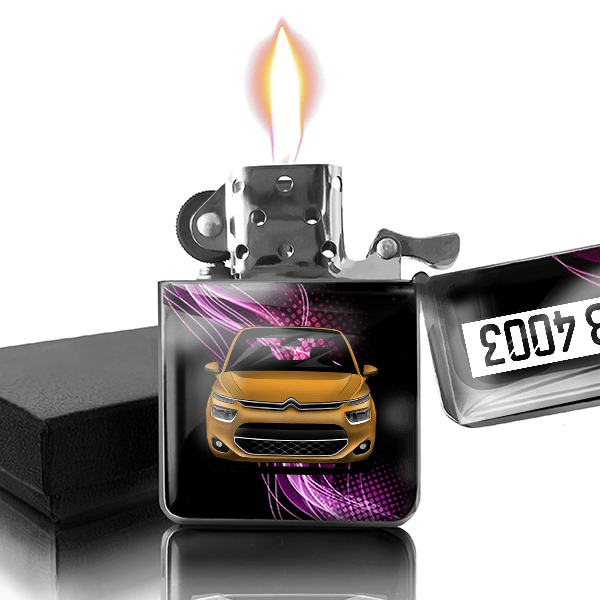 C4 Picasso Benzin Feuerzeug personalisiert mit Auto u. Kennzeichen!