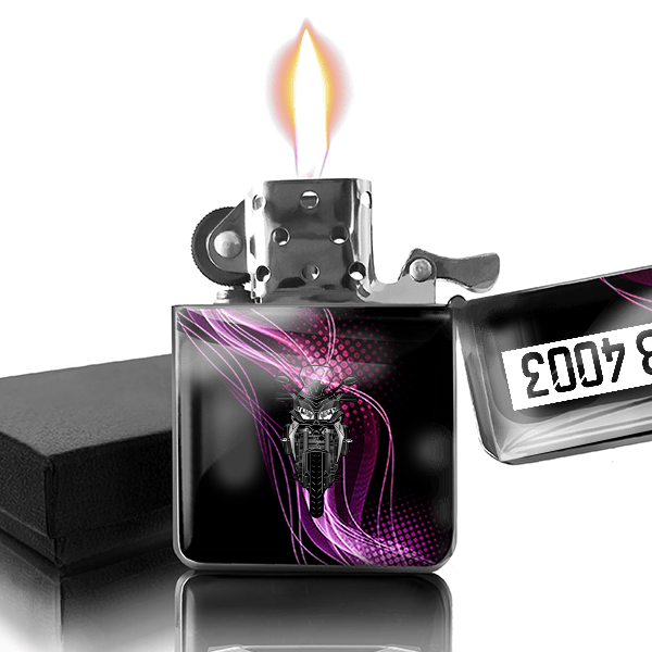 Tracer Benzin Feuerzeug personalisiert mit Motorrad u. Kennzeichen!