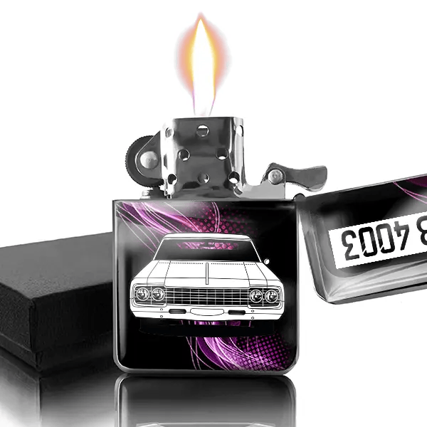 98 Holiday Coupe Benzin Feuerzeug personalisiert mit Auto u. Kennzeichen!