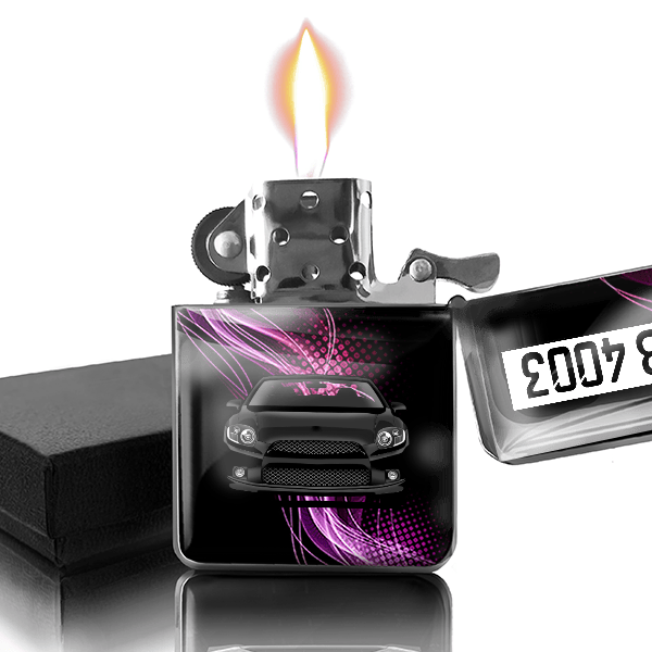 Eclipse Benzin Feuerzeug personalisiert mit Auto u. Kennzeichen!