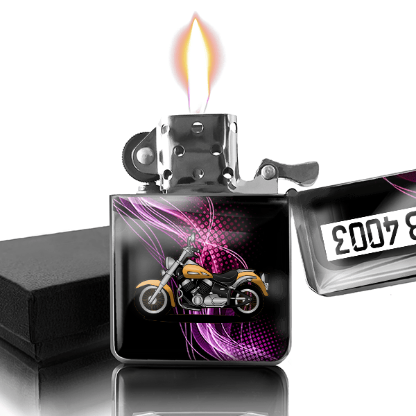 Dragstar Benzin Feuerzeug personalisiert mit Motorrad u. Kennzeichen!