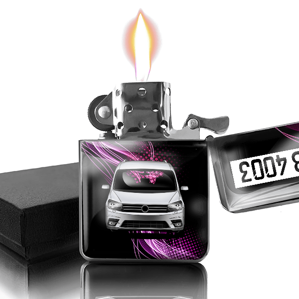 Caddy Benzin Feuerzeug personalisiert mit Auto u. Kennzeichen!