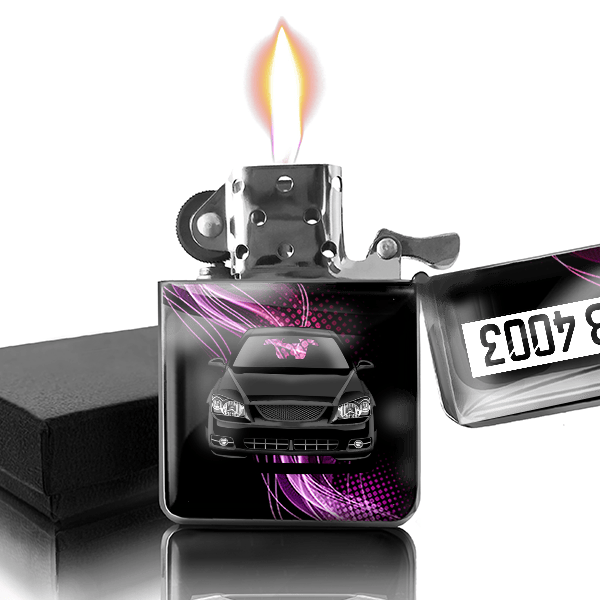 Cerato Benzin Feuerzeug personalisiert mit Auto u. Kennzeichen!