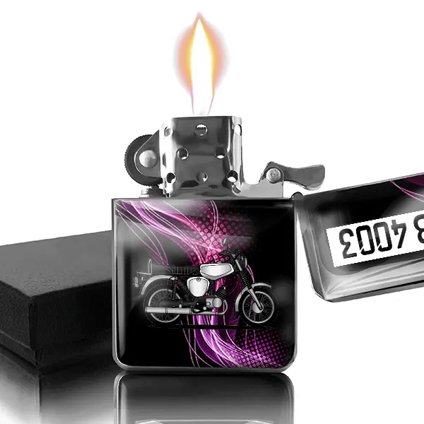 S51 Benzin Feuerzeug personalisiert mit Motorrad u. Kennzeichen!