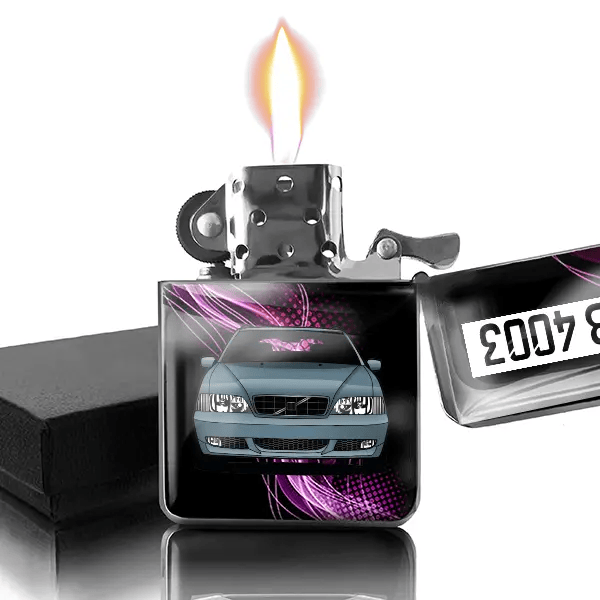 V70 Benzin Feuerzeug personalisiert mit Auto u. Kennzeichen!