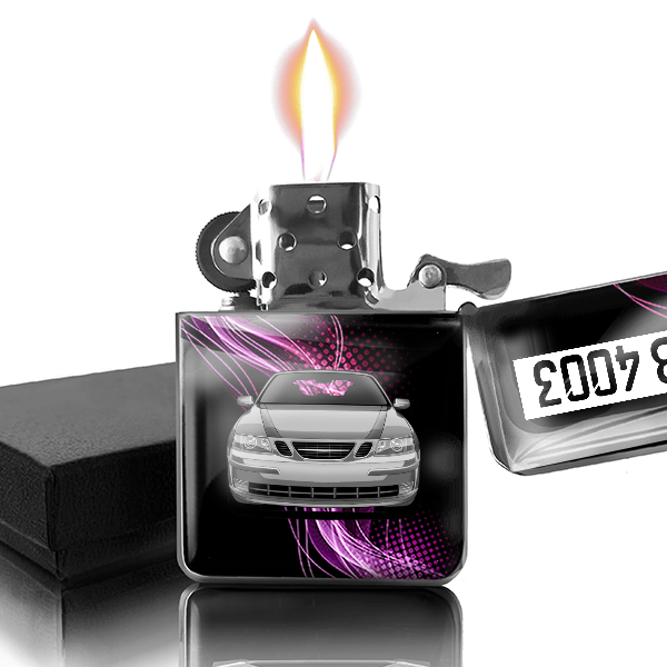9-3 Benzin Feuerzeug personalisiert mit Auto u. Kennzeichen!