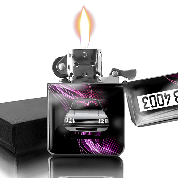 205 Cabriolet Benzin Feuerzeug personalisiert mit Auto u. Kennzeichen!