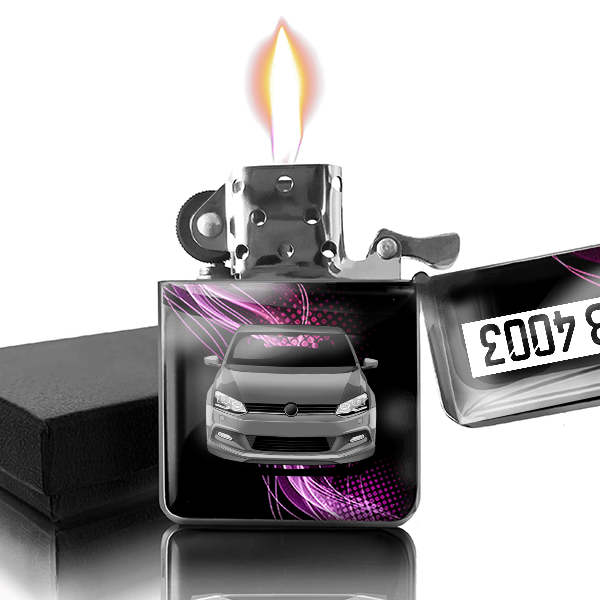 Polo R Benzin Feuerzeug personalisiert mit Auto u. Kennzeichen!