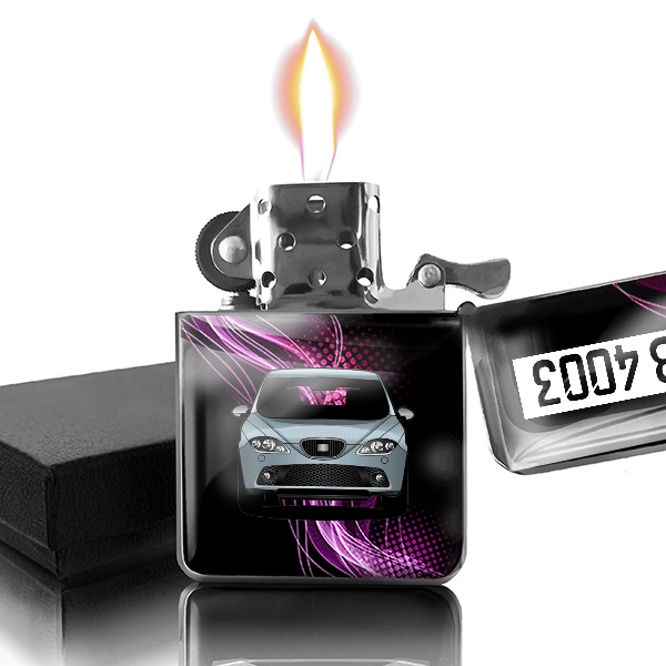 Altea FR Benzin Feuerzeug personalisiert mit Auto u. Kennzeichen!