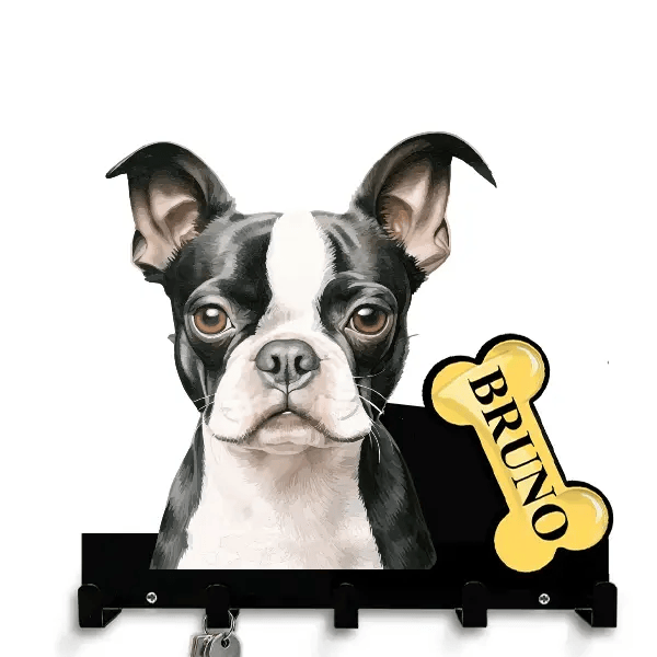 Boston Terrier Schlüsselbrett personalisiert mit Haustier u. Namen!