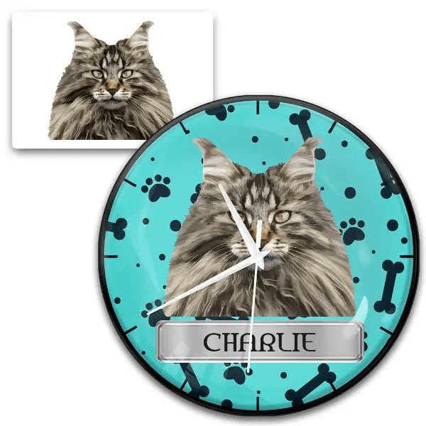 Maine Coon Wanduhr personalisiert mit Haustier u. Namen!