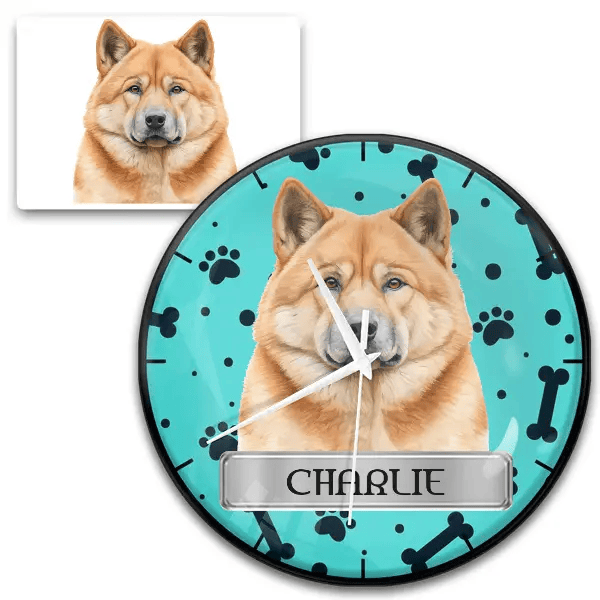 Akita Wanduhr personalisiert mit Haustier u. Namen!