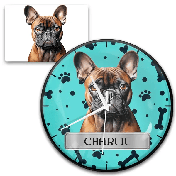 French Bulldog Wanduhr personalisiert mit Haustier u. Namen!