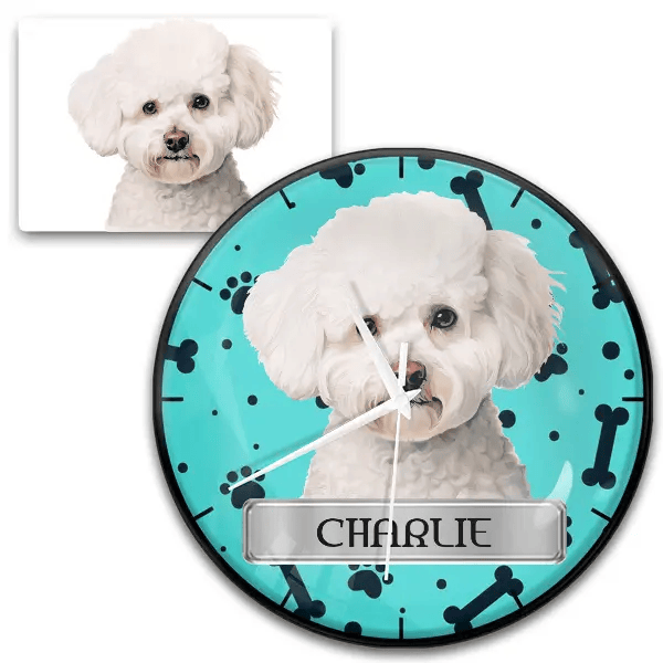 Bichon Frise Wanduhr personalisiert mit Haustier u. Namen!