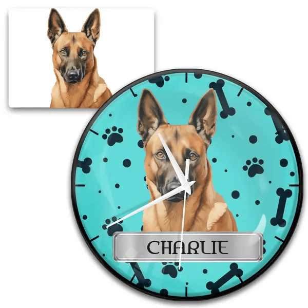 Malinois Wanduhr personalisiert mit Haustier u. Namen!