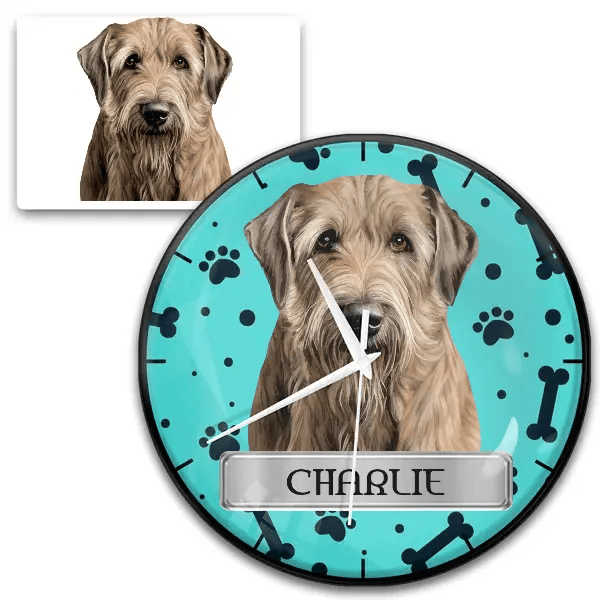 Irish Wolfhound Wanduhr personalisiert mit Haustier u. Namen!