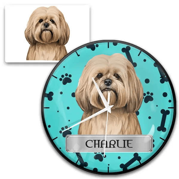 Lhasa Apso Wanduhr personalisiert mit Haustier u. Namen!