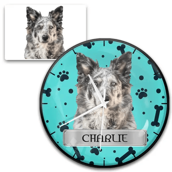 Mudi Wanduhr personalisiert mit Haustier u. Namen!