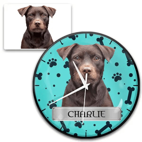 Patterdale Terrier Wanduhr personalisiert mit Haustier u. Namen!