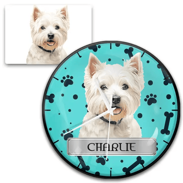 West Highland White Terrier Wanduhr personalisiert mit Haustier u. Namen!