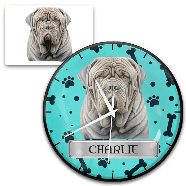 Neapolitan Mastiff Wanduhr personalisiert mit Haustier u. Namen!
