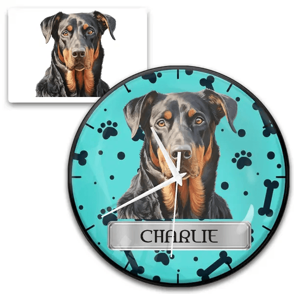 Beauceron Wanduhr personalisiert mit Haustier u. Namen!