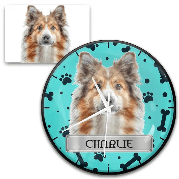 Icelandic Sheepdog Wanduhr personalisiert mit Haustier u. Namen!