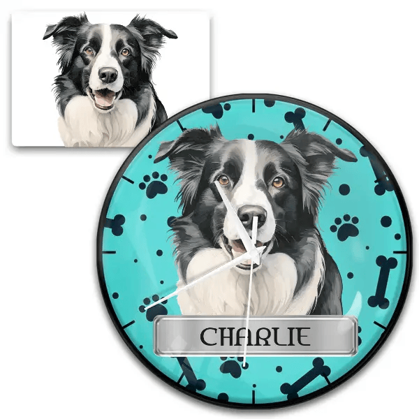 Border Collie Wanduhr personalisiert mit Haustier u. Namen!