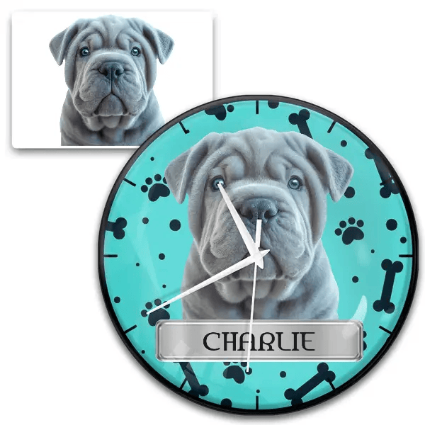 Shar Pei Wanduhr personalisiert mit Haustier u. Namen!