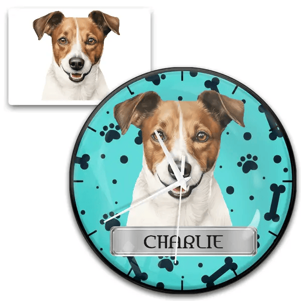 Jack Russell Terrier Wanduhr personalisiert mit Haustier u. Namen!