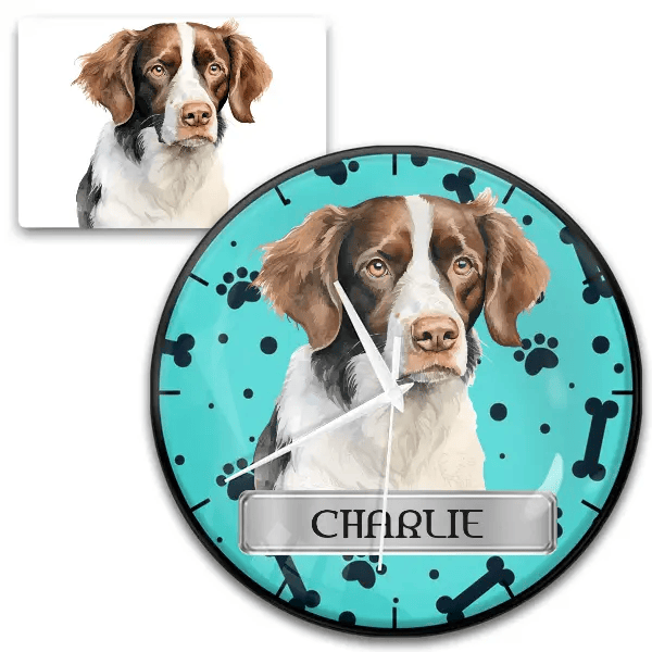 Brittany Wanduhr personalisiert mit Haustier u. Namen!