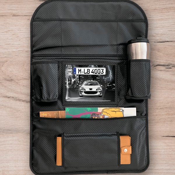 407 Coupe Rücksitz Organizer personalisiert mit deinem Auto u. Kennzeichen!