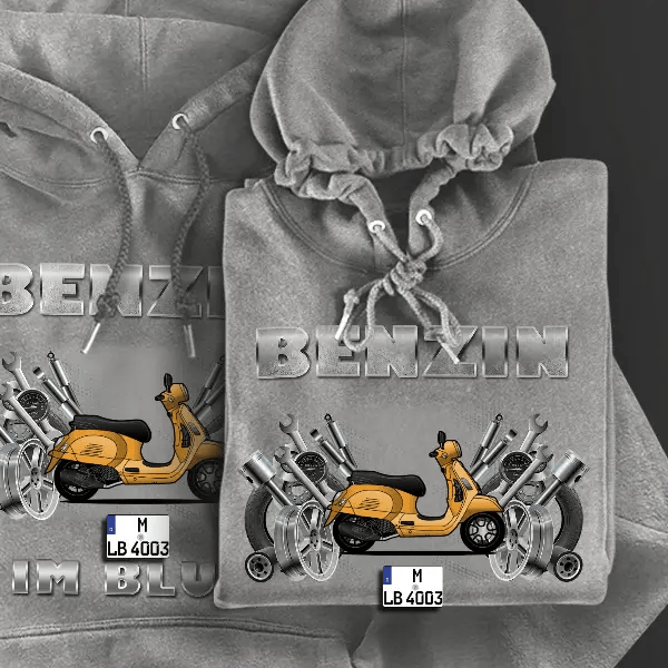 Vespa GTS Hoodie für Damen u. Herren personalisiert mit deinem Motorrad u. Kennzeichen!