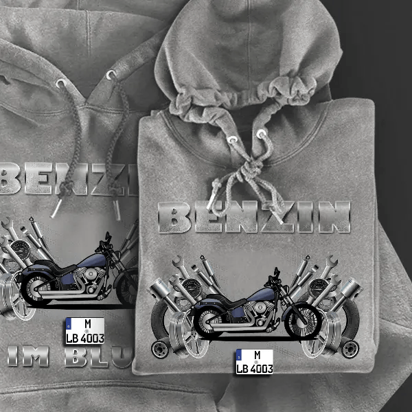 Blackline Hoodie für Damen u. Herren personalisiert mit deinem Motorrad u. Kennzeichen!