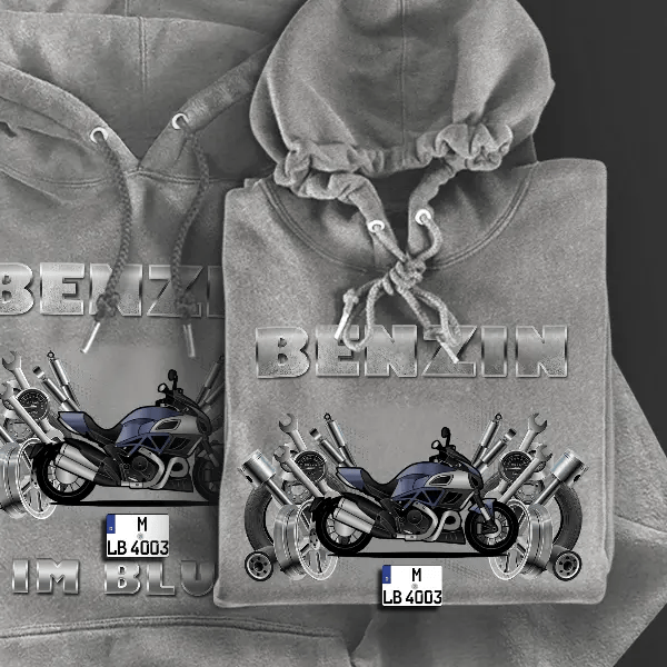Diavel Hoodie für Damen u. Herren personalisiert mit deinem Motorrad u. Kennzeichen!