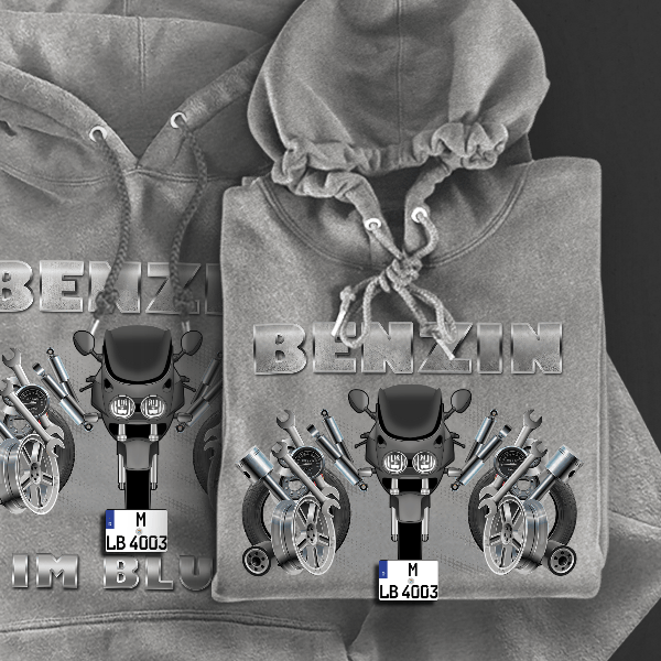 FZR1000 Hoodie für Damen u. Herren personalisiert mit deinem Motorrad u. Kennzeichen!