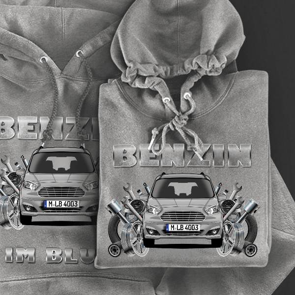 Tourneo Courier Hoodie für Damen u. Herren personalisiert mit deinem Auto u. Kennzeichen!