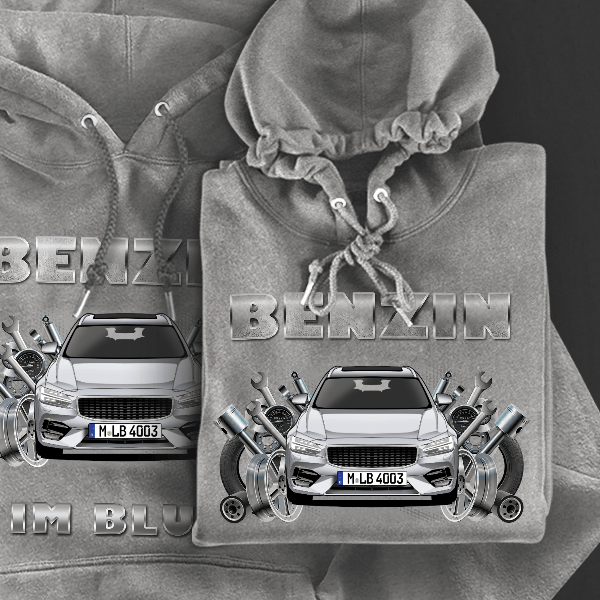 V90 Hoodie für Damen u. Herren personalisiert mit deinem Auto u. Kennzeichen!